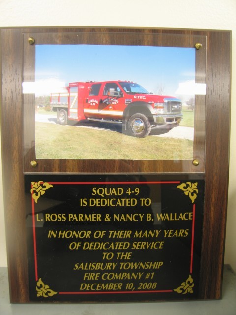 Squad 4-9 has been dedicated to Chief Parmer and Auxiliary president Nancy Wallace